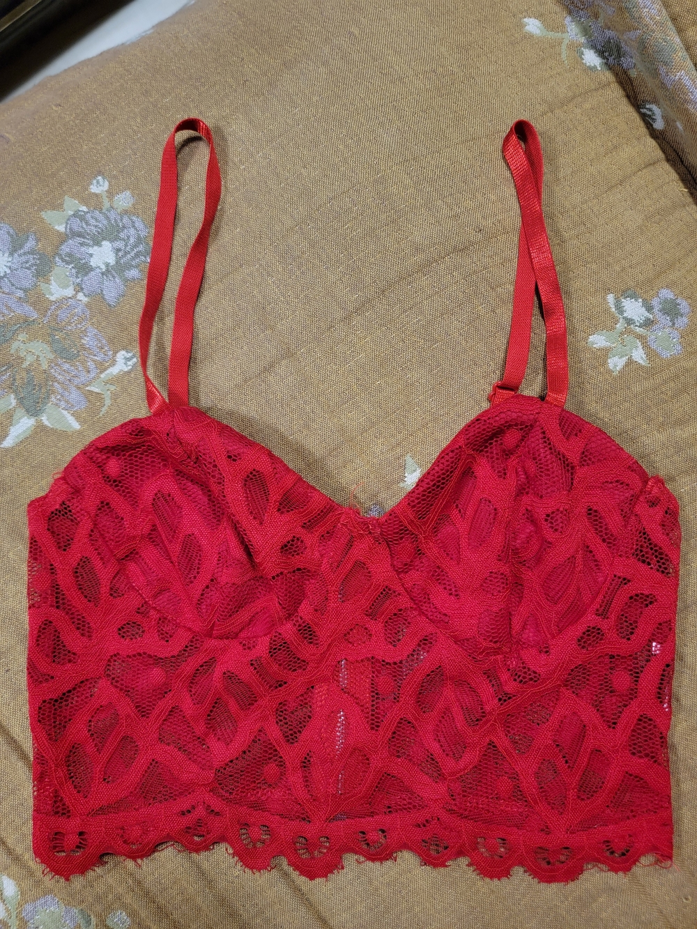 Red Lace Bralette Crop Top - Women Intimates